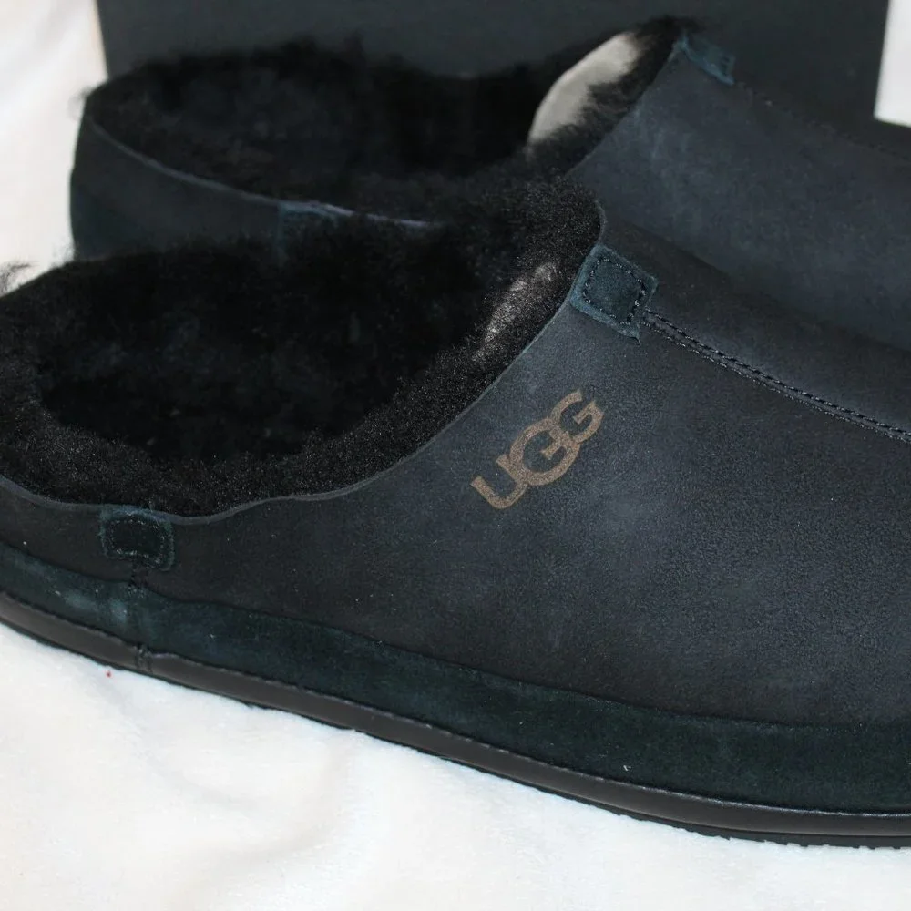 NIB UGG MEN'S PARKDALE SLIP ON SUEDE‎ SHEARLING LINED CLOG SLIPPERS BLACK